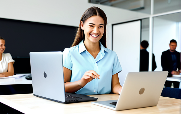 Freelance Success**
"A young professional woman working on a laptop at a bright, modern co-working space. She is smiling and appears confident. The background includes other professionals collaborating and a whiteboard with project ideas. She is fully clothed in business-casual attire, appropriate content, safe for work. Perfect anatomy, correct proportions, natural pose, well-formed hands, proper finger count, natural body proportions, professional photography, high quality, modest clothing."
**
