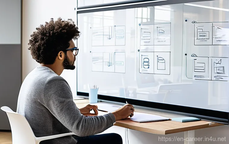 UX UI 디자이너 진로 - **Prompt: The Empathetic Designer's Workspace**
A bright, modern, and collaborative office space...